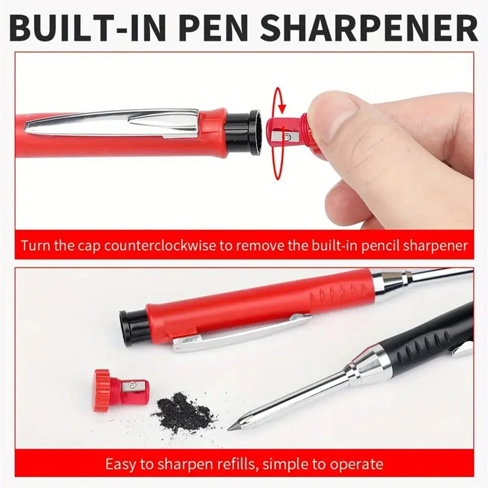 Refillable Carpenter Pencil Set Woodworking Marking Pen Deep Hole Marker High Precision Mechanical Pencil for Accurate Craftsmanship and Drafting Essential Tool for Engineers Carpenters and Architects — view 4