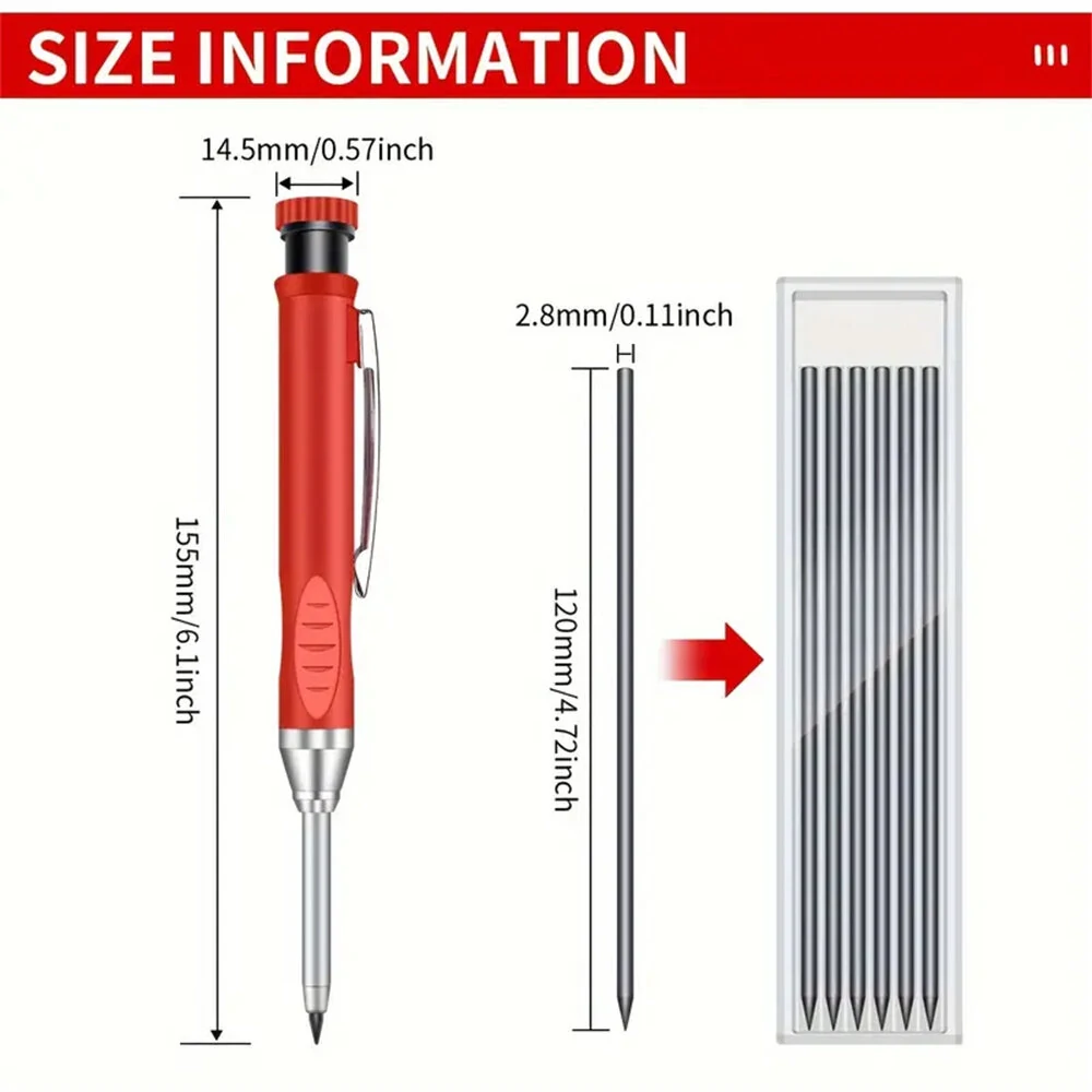 Refillable Carpenter Pencil Set Woodworking Marking Pen Deep Hole Marker High Precision Mechanical Pencil for Accurate Craftsmanship and Drafting Essential Tool for Engineers Carpenters and Architects — view 7
