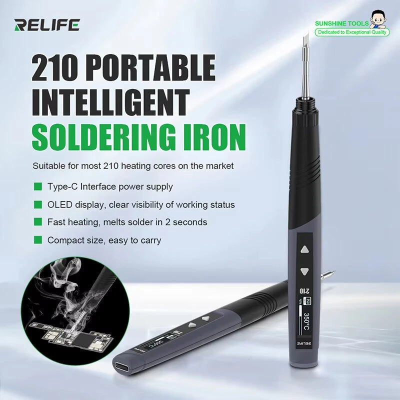 RELIFE RL-210 Intelligent Portable Soldering Iron 60W 210 Series Compatible 2s Rapid Heating OLED Display Digital Temperature Control USB Type-C PD PPS QC Fast Charging Professional PCB Micro Soldering Repair Tool Kit — view 4