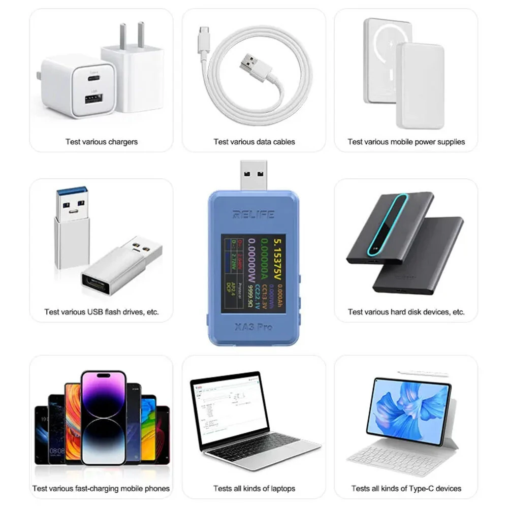 RELIFE XA3 Pro USB Smart Tester PD QC2.0 QC3.0 Fast Charge 6.5A High Current 156W Power Measurement 1.77-inch TFT LCD — view 7