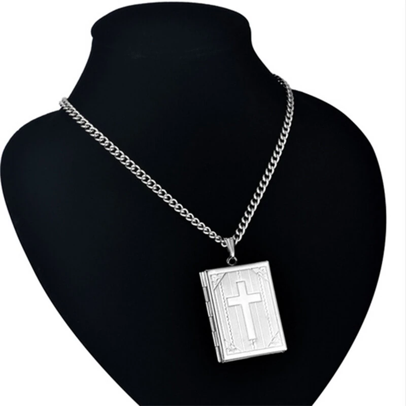 Religious Jesus Cross Locket Pendants Gold Silver Color Photo Frame Memory Necklace for Women/Men Stainless Steel Cross Necklace Faith Jewelry Gift — view 10