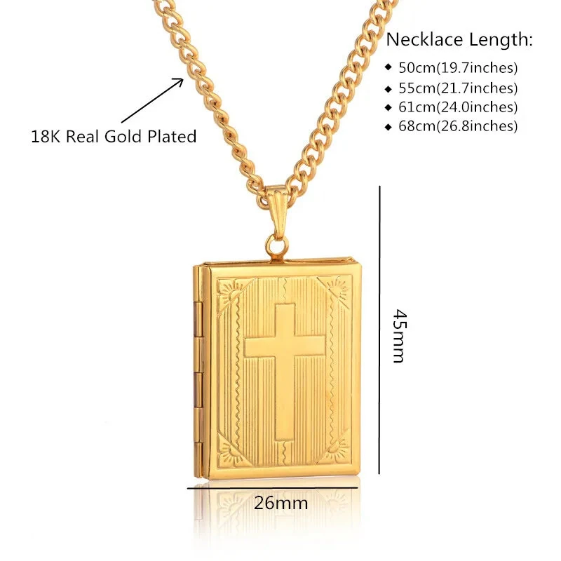 Religious Jesus Cross Locket Pendants Gold Silver Color Photo Frame Memory Necklace for Women/Men Stainless Steel Cross Necklace Faith Jewelry Gift — view 4
