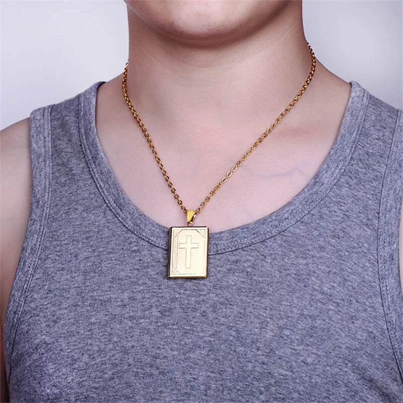 Religious Jesus Cross Locket Pendants Gold Silver Color Photo Frame Memory Necklace for Women/Men Stainless Steel Cross Necklace Faith Jewelry Gift — view 5