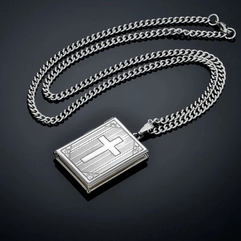Religious Jesus Cross Locket Pendants Gold Silver Color Photo Frame Memory Necklace for Women/Men Stainless Steel Cross Necklace Faith Jewelry Gift — view 6