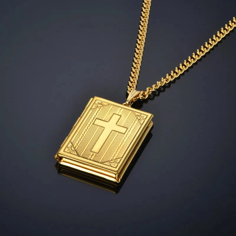 Religious Jesus Cross Locket Pendants Gold Silver Color Photo Frame Memory Necklace for Women/Men Stainless Steel Cross Necklace Faith Jewelry Gift — view 8