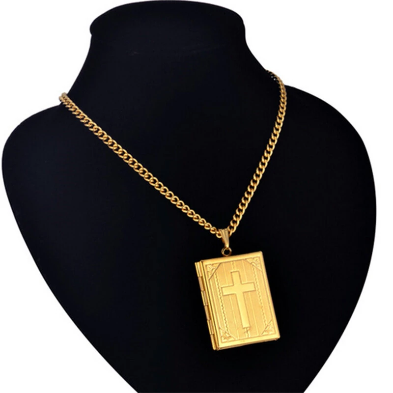 Religious Jesus Cross Locket Pendants Gold Silver Color Photo Frame Memory Necklace for Women/Men Stainless Steel Cross Necklace Faith Jewelry Gift — view 9