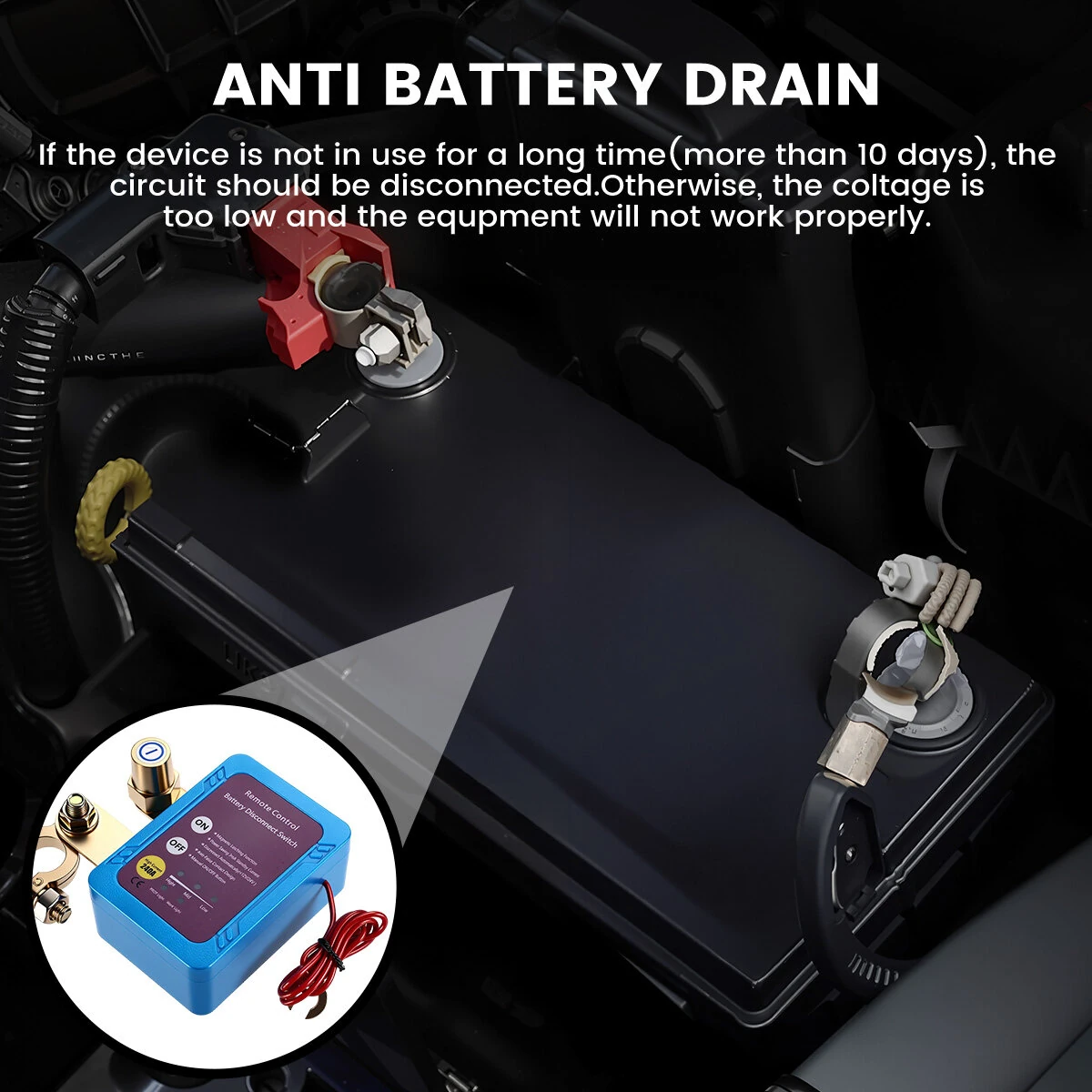 Remote Battery Disconnect Switch 12V 240A Smart Kill Switch Automatic Power Cut-Off Low Power Consumption for Cars Trucks RVs Boats ATVs Negative Terminal Compatibility — view 5