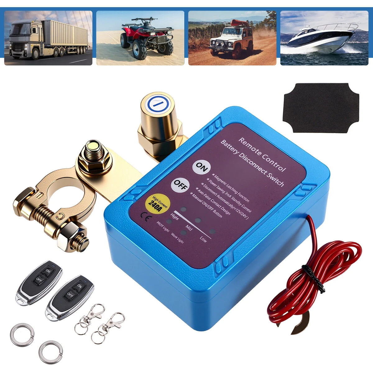 Remote Battery Disconnect Switch 12V 240A Smart Kill Switch Automatic Power Cut-Off Low Power Consumption for Cars Trucks RVs Boats ATVs Negative Terminal Compatibility — view 8