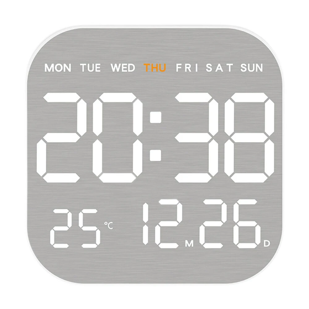 Remote Control Digital Wall Clock LED Alarm Clock Metal Brushed Texture Large Display Screen Home Office Bedroom — view 6