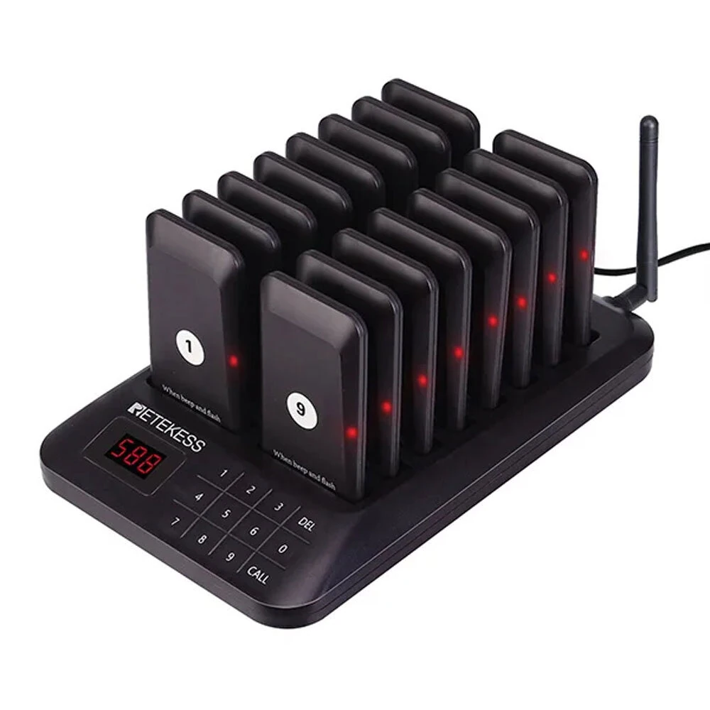 RETEKESS TD157 Restaurant Pager Wireless Calling System 16 Coasters Buzzer Beeper Bell Receivers 300m Transmission Rechargeable Battery for Restaurant Bar Cafe Hotel Hospital — view 2