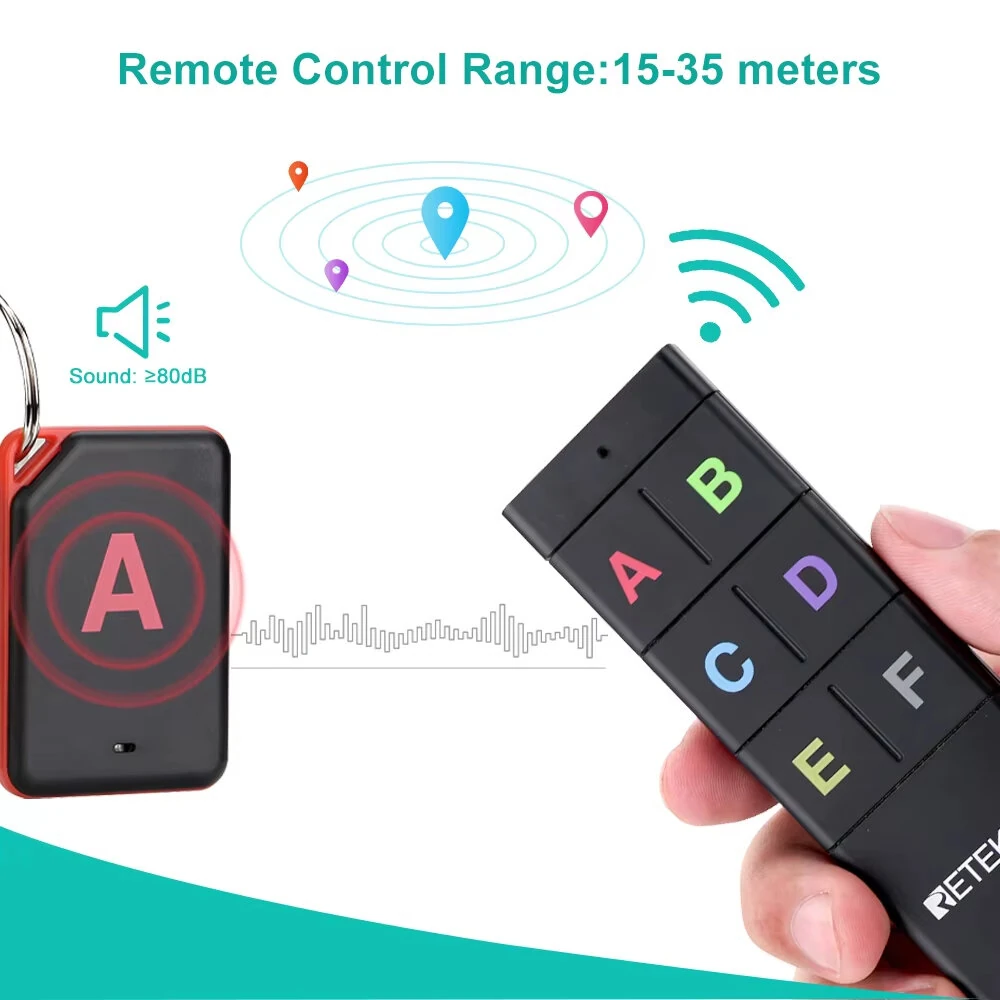 RETEKESS TH104 Wireless Key Finder RF Key Locator Pet Tracker Wallet Tracker Remote Control 1 RF Transmitter 6 Receiver — view 3