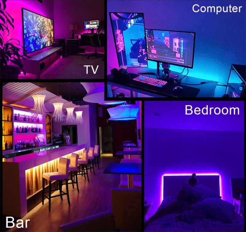 RGB LED Strip Kit 5050 Bluetooth Remote Control 5V 30 LEDs/m Adhesive Flexible Cuttable Strip Lights IP20 for Home Decor 1m 2m 5m 10m — view 10