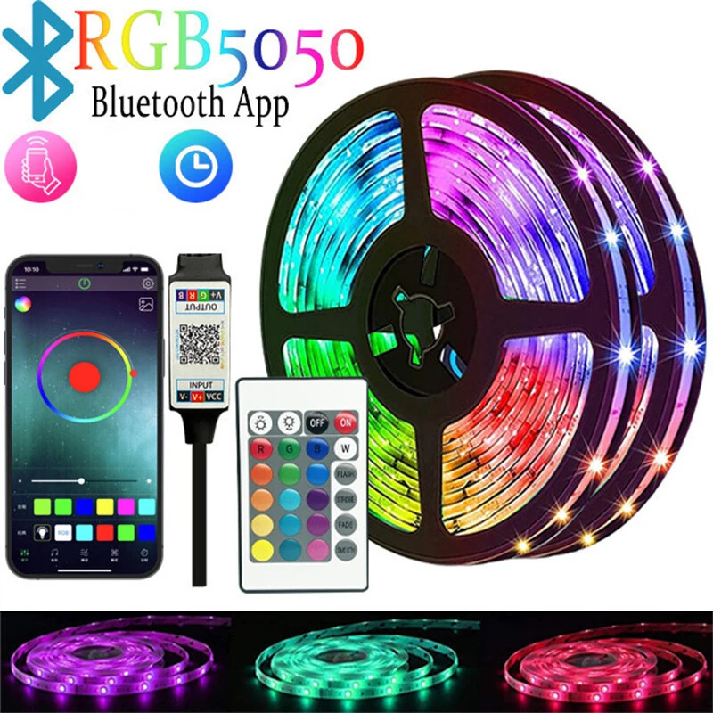 RGB LED Strip Kit 5050 Bluetooth Remote Control 5V 30 LEDs/m Adhesive Flexible Cuttable Strip Lights IP20 for Home Decor 1m 2m 5m 10m — view 3