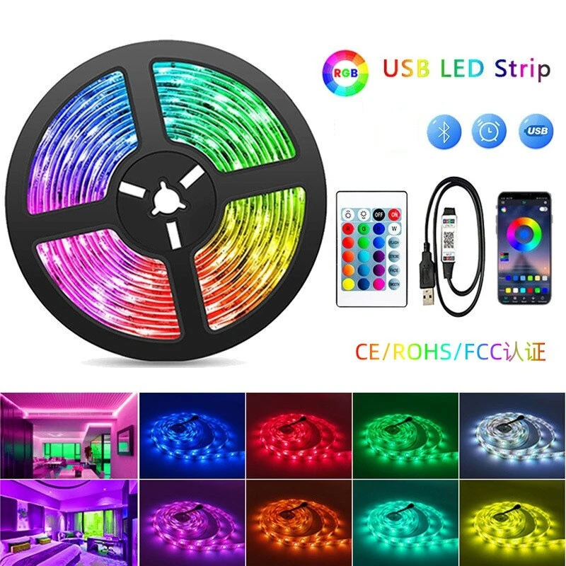 RGB LED Strip Kit 5050 Bluetooth Remote Control 5V 30 LEDs/m Adhesive Flexible Cuttable Strip Lights IP20 for Home Decor 1m 2m 5m 10m — view 4