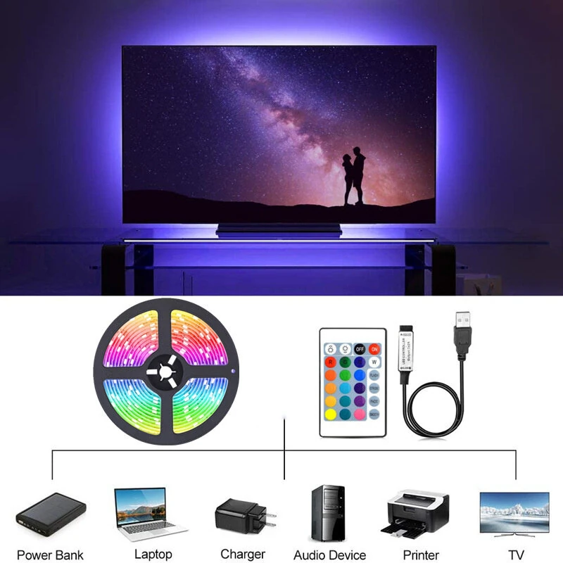RGB LED Strip Kit 5050 Bluetooth Remote Control 5V 30 LEDs/m Adhesive Flexible Cuttable Strip Lights IP20 for Home Decor 1m 2m 5m 10m — view 5