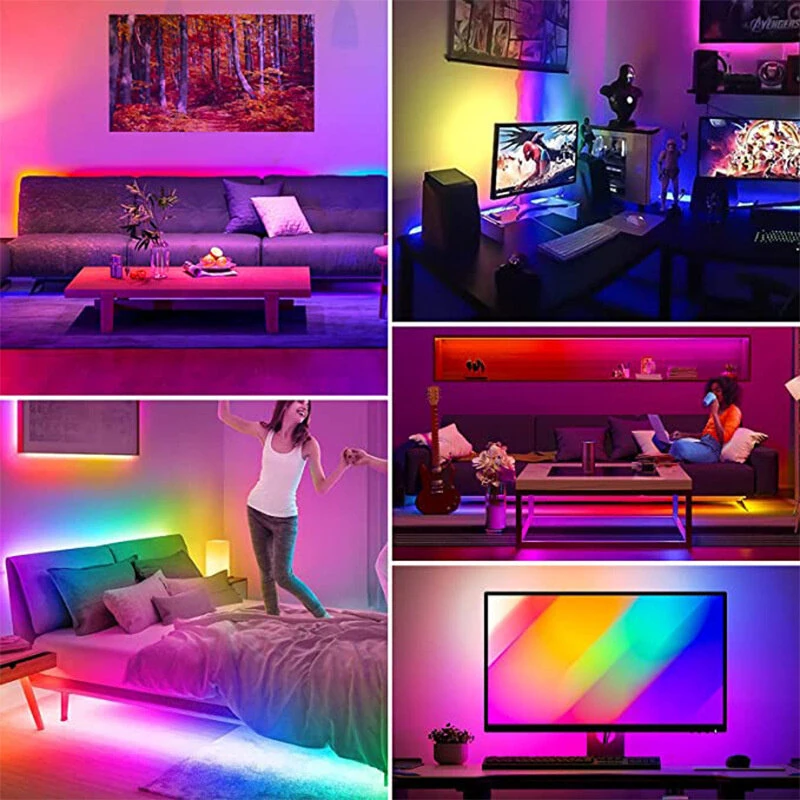 RGB LED Strip Kit 5050 Bluetooth Remote Control 5V 30 LEDs/m Adhesive Flexible Cuttable Strip Lights IP20 for Home Decor 1m 2m 5m 10m — view 9