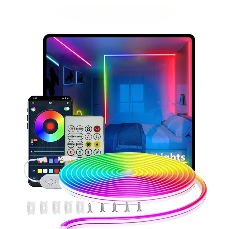 RGB Neon LED Light Strip RGBIC Waterproof Flexible 60 LEDs/m USB Powered Bluetooth App Remote Music Sync Timer Flexible Lighting Adjustments — view 2