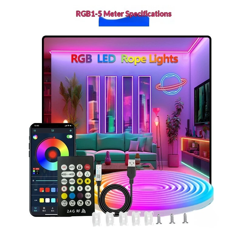 RGB Neon LED Light Strip RGBIC Waterproof Flexible 60 LEDs/m USB Powered Bluetooth App Remote Music Sync Timer Flexible Lighting Adjustments — view 4