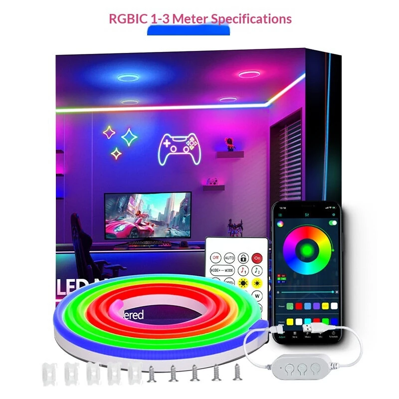 RGB Neon LED Light Strip RGBIC Waterproof Flexible 60 LEDs/m USB Powered Bluetooth App Remote Music Sync Timer Flexible Lighting Adjustments — view 5