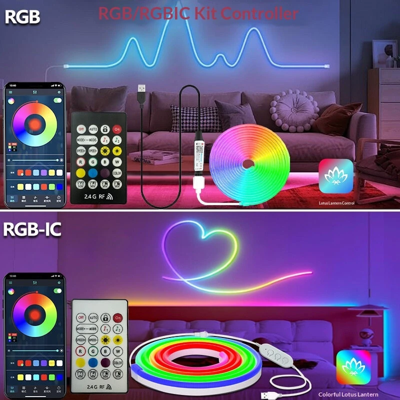 RGB Neon LED Light Strip RGBIC Waterproof Flexible 60 LEDs/m USB Powered Bluetooth App Remote Music Sync Timer Flexible Lighting Adjustments — view 8