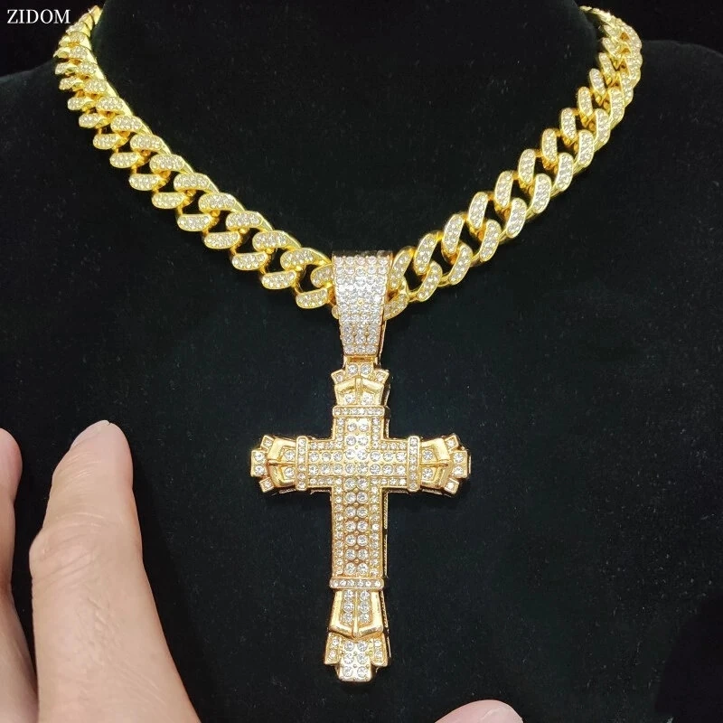 Rhinestone Cross Pendant Necklace Charm Shiny Zircon Cross Necklace for Men Women Hiphop Necklaces Fashion Jewelry Gifts — view 4