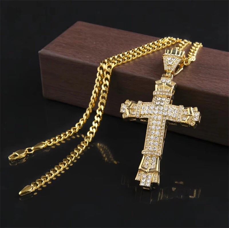 Rhinestone Cross Pendant Necklace Charm Shiny Zircon Cross Necklace for Men Women Hiphop Necklaces Fashion Jewelry Gifts — view 5