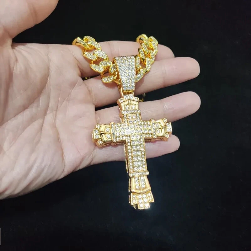 Rhinestone Cross Pendant Necklace Charm Shiny Zircon Cross Necklace for Men Women Hiphop Necklaces Fashion Jewelry Gifts — view 6