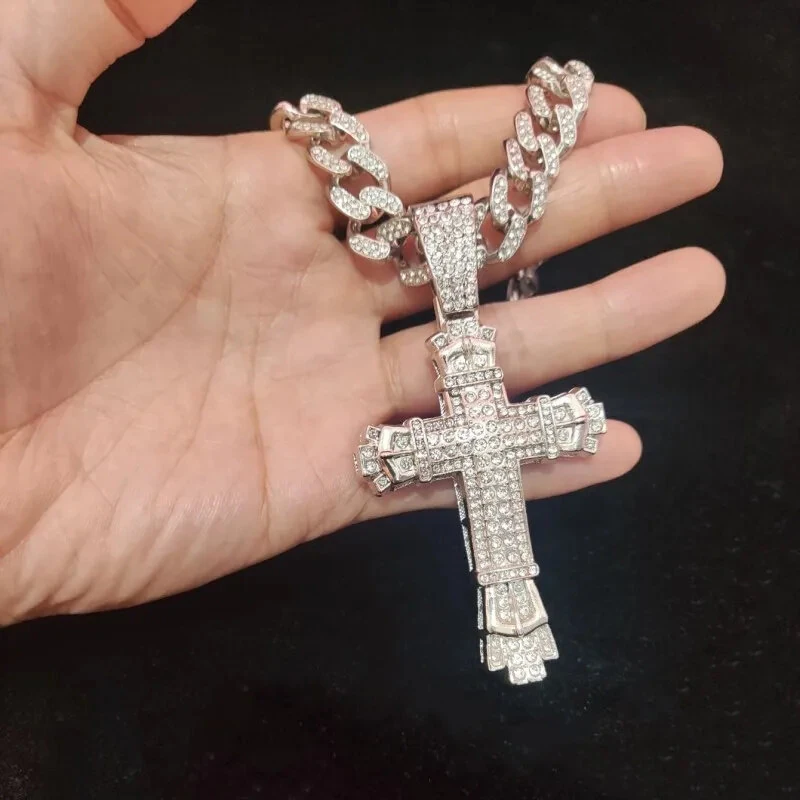 Rhinestone Cross Pendant Necklace Charm Shiny Zircon Cross Necklace for Men Women Hiphop Necklaces Fashion Jewelry Gifts — view 8