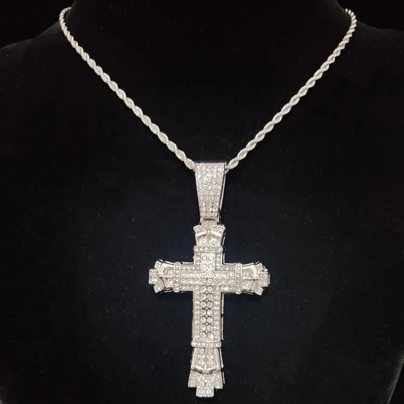 Rhinestone Cross Pendant Necklace Charm Shiny Zircon Cross Necklace for Men Women Hiphop Necklaces Fashion Jewelry Gifts — view 9