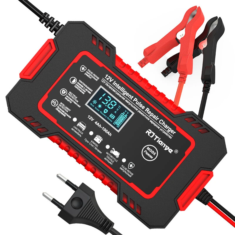 RJtianye European Standard 12V 6A Smart Pulse Repair Charger for SUV Motorcycle Charger LED Screen Display — RJtianye