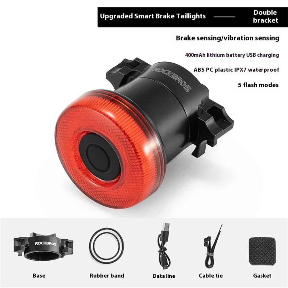 ROCKBROS BL-S1 Smart Brake Sensor Bicycle Taillight 400 mAH Type-C Charging IPX7 Waterproof Aluminum Bike Rear Light for Night Road Warning Riding — view 10