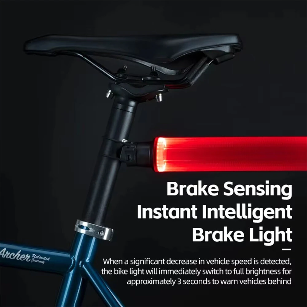 ROCKBROS BL-S1 Smart Brake Sensor Bicycle Taillight 400 mAH Type-C Charging IPX7 Waterproof Aluminum Bike Rear Light for Night Road Warning Riding — view 2
