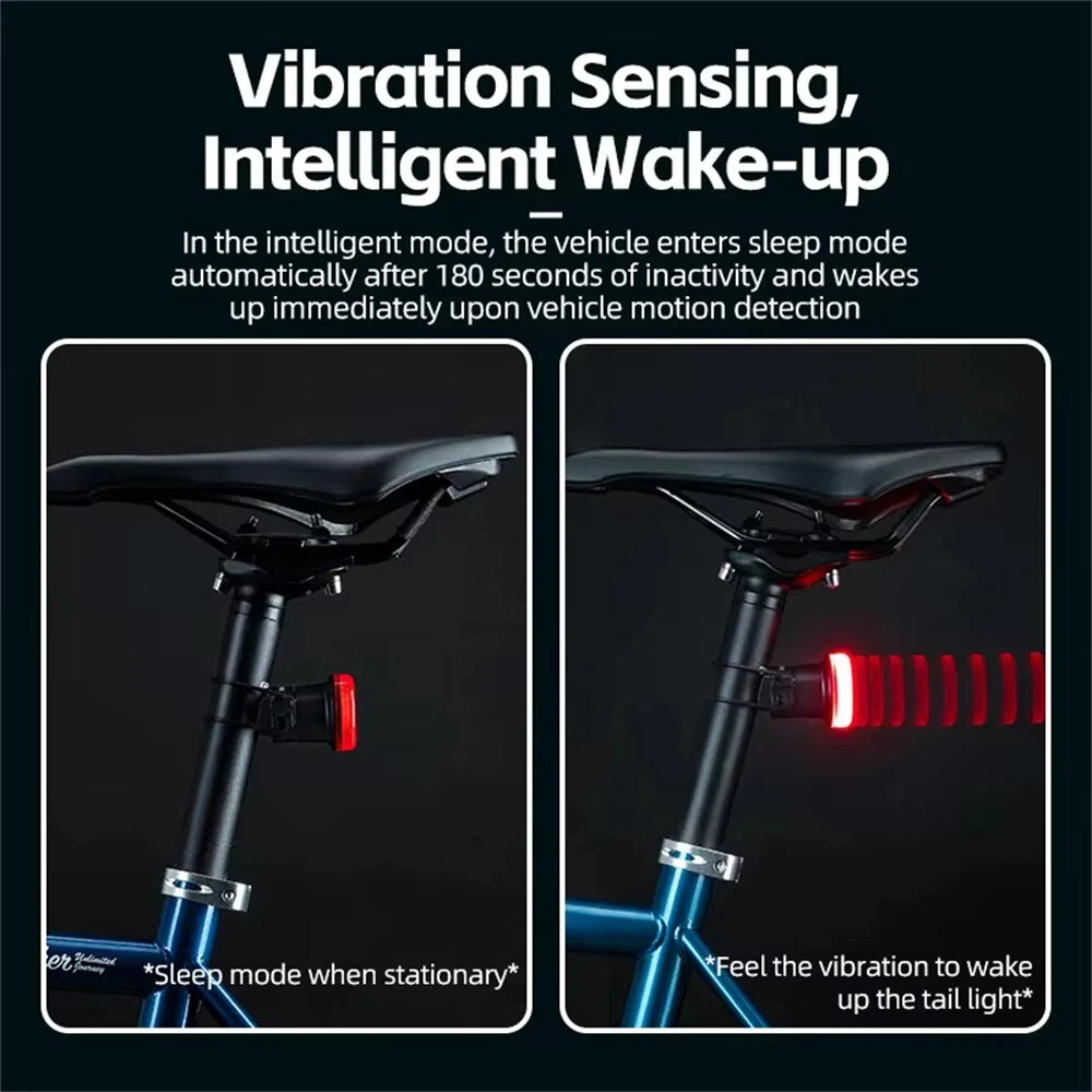 ROCKBROS BL-S1 Smart Brake Sensor Bicycle Taillight 400 mAH Type-C Charging IPX7 Waterproof Aluminum Bike Rear Light for Night Road Warning Riding — view 6