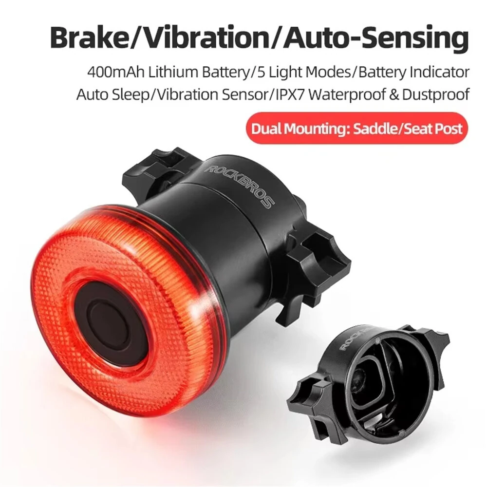 ROCKBROS BL-S1 Smart Brake Sensor Bicycle Taillight 400 mAH Type-C Charging IPX7 Waterproof Aluminum Bike Rear Light for Night Road Warning Riding — view 9