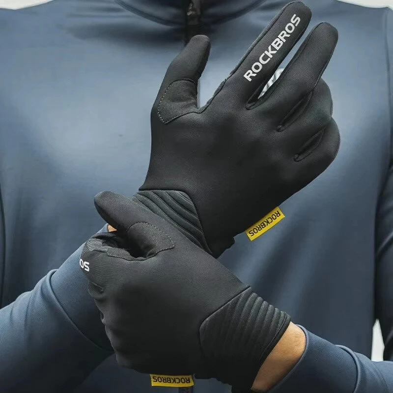 ROCKBROS Cycling Gloves Touch Screen Winter Thermal Fleece Warmer Windproof Full Finger Non-slip Gloves for Riding Hiking Climbing — view 3