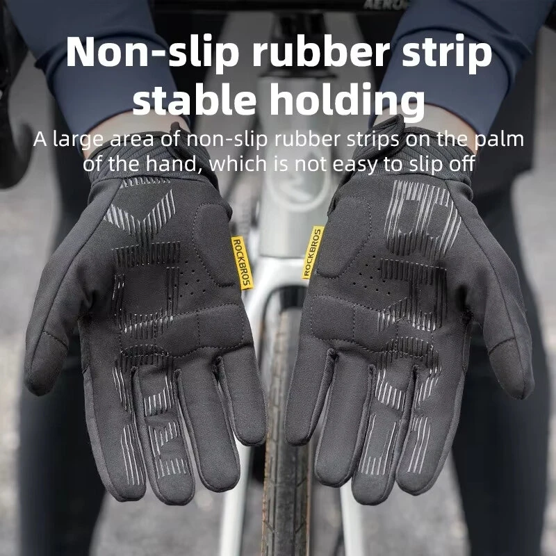 ROCKBROS Cycling Gloves Touch Screen Winter Thermal Fleece Warmer Windproof Full Finger Non-slip Gloves for Riding Hiking Climbing — view 7