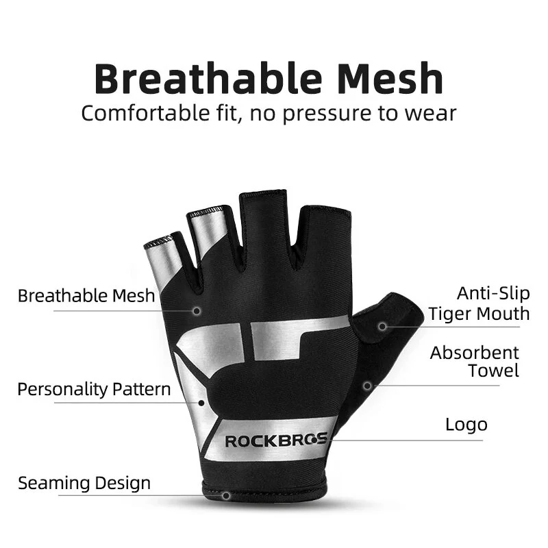 ROCKBROS Half Finger Cycling Gloves Shockproof Wear Resistant Breathable MTB Road Bicycle Gloves Men Women Sports Bike Equipment — view 3