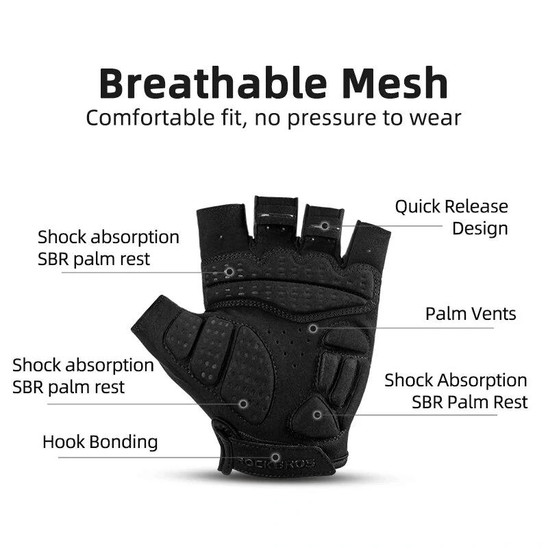 ROCKBROS Half Finger Cycling Gloves Shockproof Wear Resistant Breathable MTB Road Bicycle Gloves Men Women Sports Bike Equipment — view 4