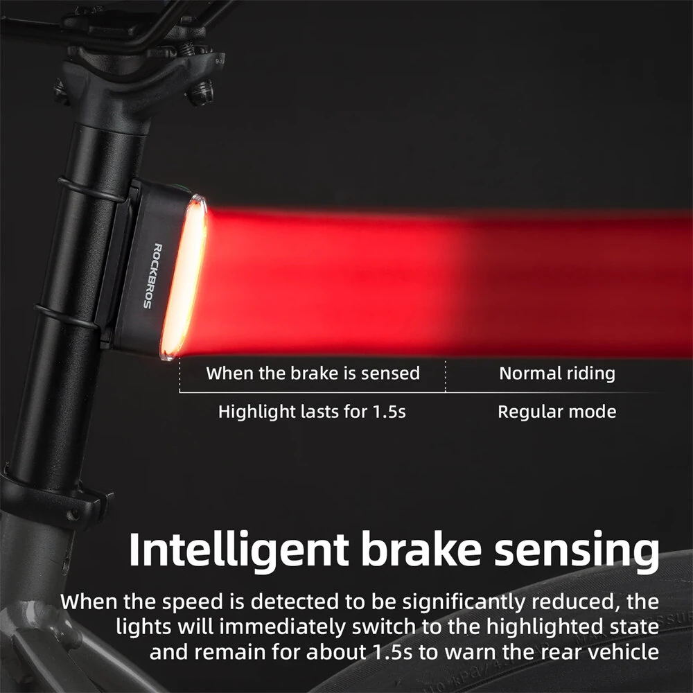 ROCKBROS Magnetic Bicycle Taillight Smart Brake Light 7 Lighting Modes IPX6 Waterproof USB Rechargeable LED Bicycle Rear Light for Night Riding — view 5
