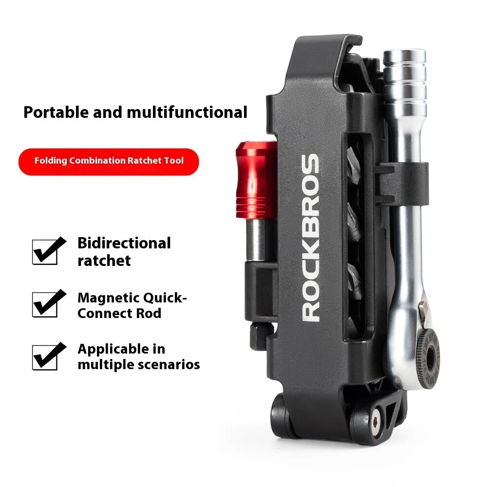 ROCKBROS Portable Bicycle Repair Tool Kit Multi-Function Ratchet Wrench Tools Set with Quick Release Socket Tire Lever Screwdriver Spanner — view 4