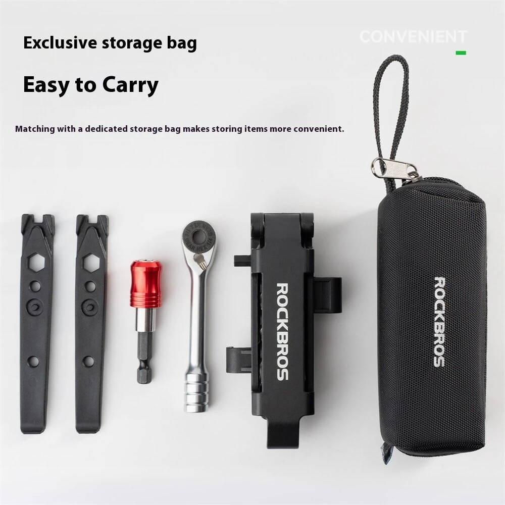 ROCKBROS Portable Bicycle Repair Tool Kit Multi-Function Ratchet Wrench Tools Set with Quick Release Socket Tire Lever Screwdriver Spanner — view 5