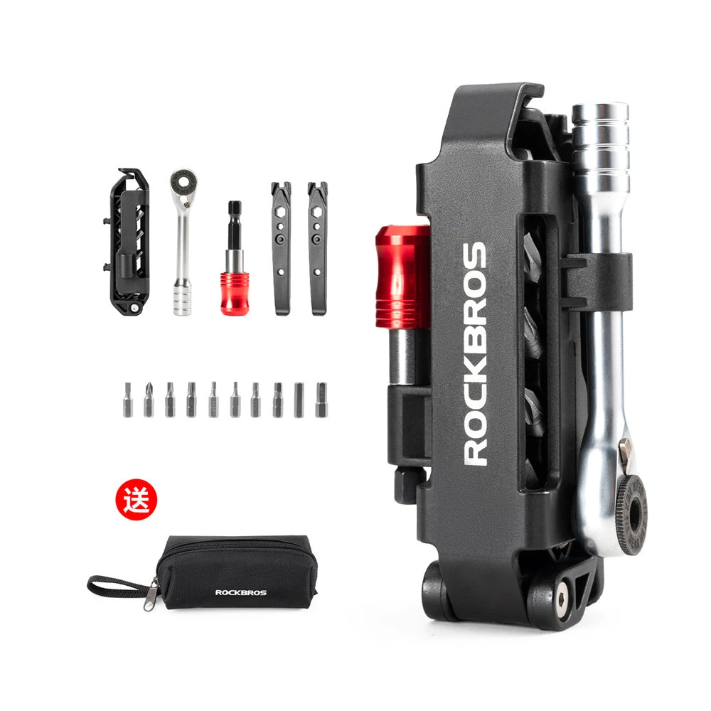 ROCKBROS Portable Bicycle Repair Tool Kit Multi-Function Ratchet Wrench Tools Set with Quick Release Socket Tire Lever Screwdriver Spanner — view 8