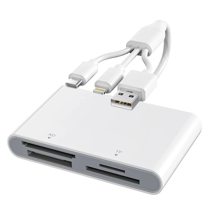 Rocketek AP554 4-in-1 SD/TF/MS/XD Card Reader 480Mbps USB-A/USB-C/iP Interface Plug and Play for iPhone Android Windows — view 2