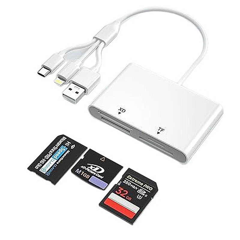 Rocketek AP554 4-in-1 SD/TF/MS/XD Card Reader 480Mbps USB-A/USB-C/iP Interface Plug and Play for iPhone Android Windows — view 3