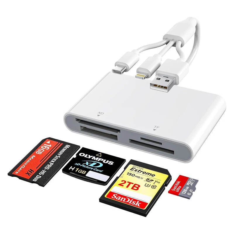 Rocketek AP554 4-in-1 SD/TF/MS/XD Card Reader 480Mbps USB-A/USB-C/iP Interface Plug and Play for iPhone Android Windows — view 4