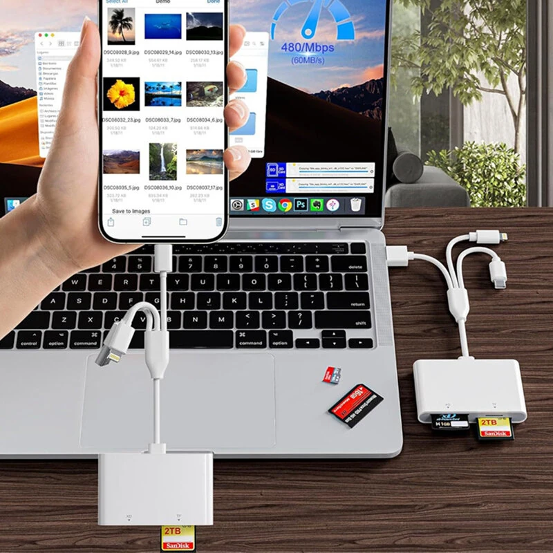 Rocketek AP554 4-in-1 SD/TF/MS/XD Card Reader 480Mbps USB-A/USB-C/iP Interface Plug and Play for iPhone Android Windows — view 6
