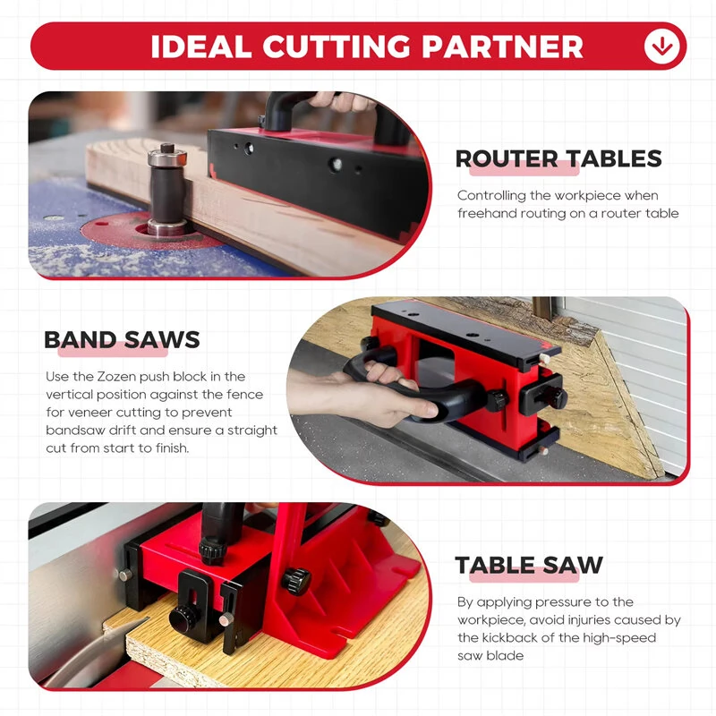 Router Table Push Block ABS Material Adjustable Design Non Slip Strips Transparent Window Safe Cutting Woodworking Tool for Band Saw Jointer Table Saw — view 5