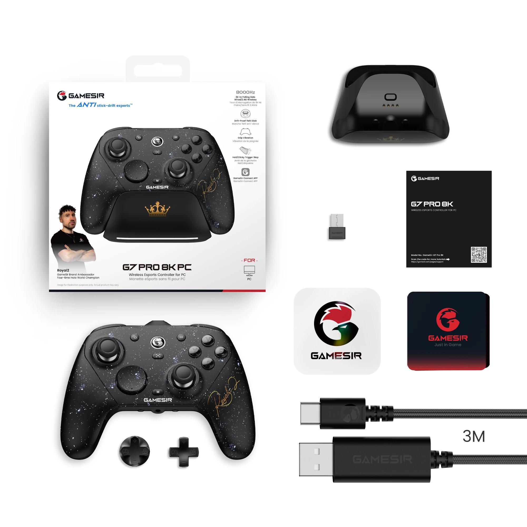 [Royal2 Edition] GameSir G7 Pro 8K PC Wireless Gaming Controller with Hall Effect Triggers and TMR Joystick Six-axis Turbo Function 2.4G Wired E-sports Gamepad — view 8