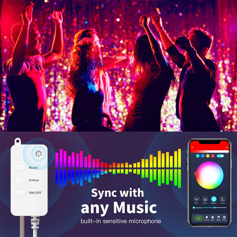 RSH Smart Tuya Wifi Bluetooth LED Light String IP65 Waterproof for Halloween Christmas Party Festival Luminous Leather String Light — view 4