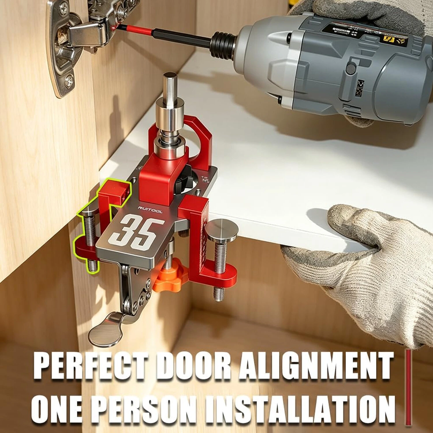 RUITOOL 35mm Cabinet Door Mounting Jig with Secure Clamp Dust Port Adjustable Depth Cabinet Hole Hinge Jig Hardware for Woodworking Home — view 4